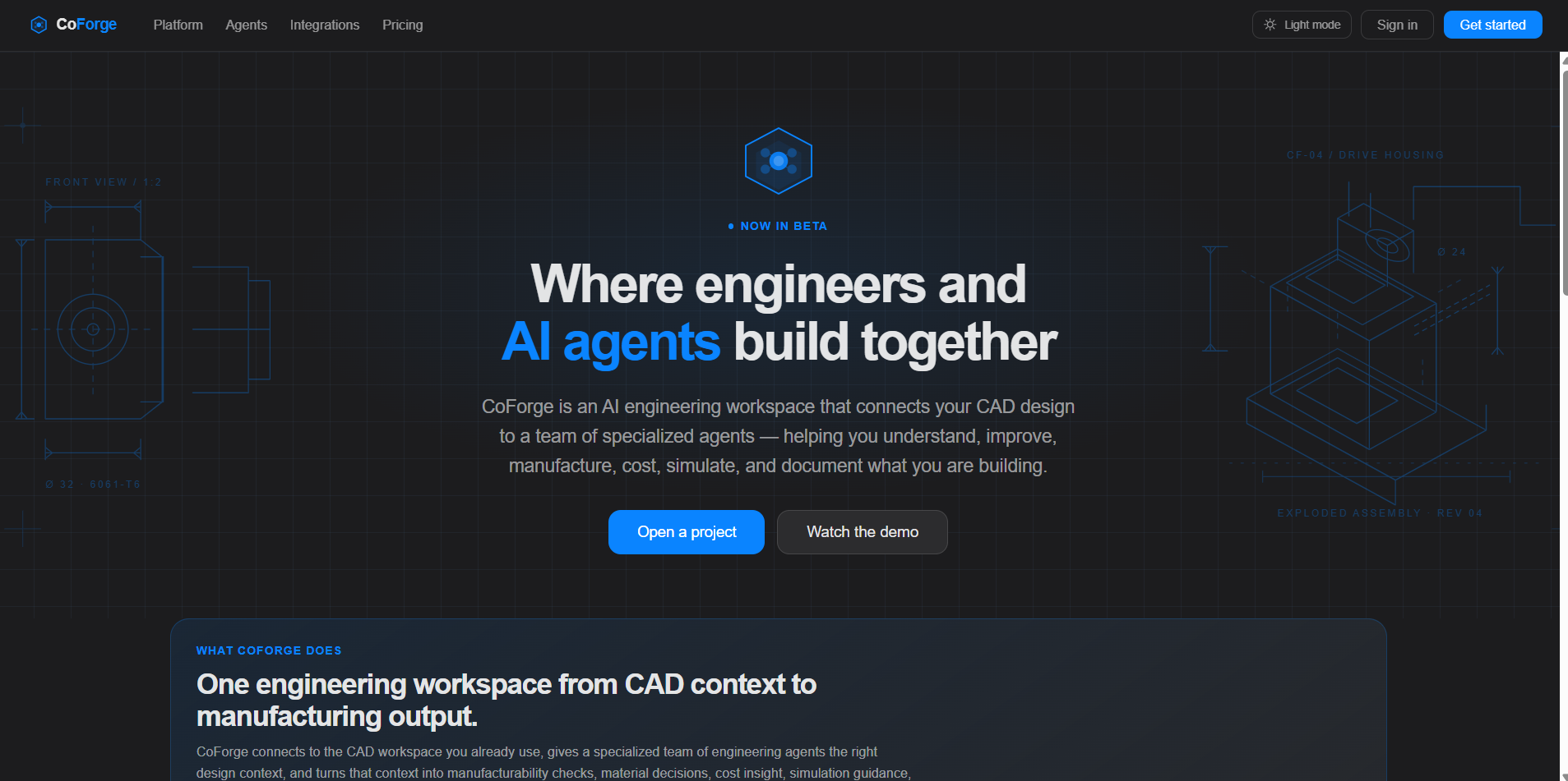 CoForge in dark mode