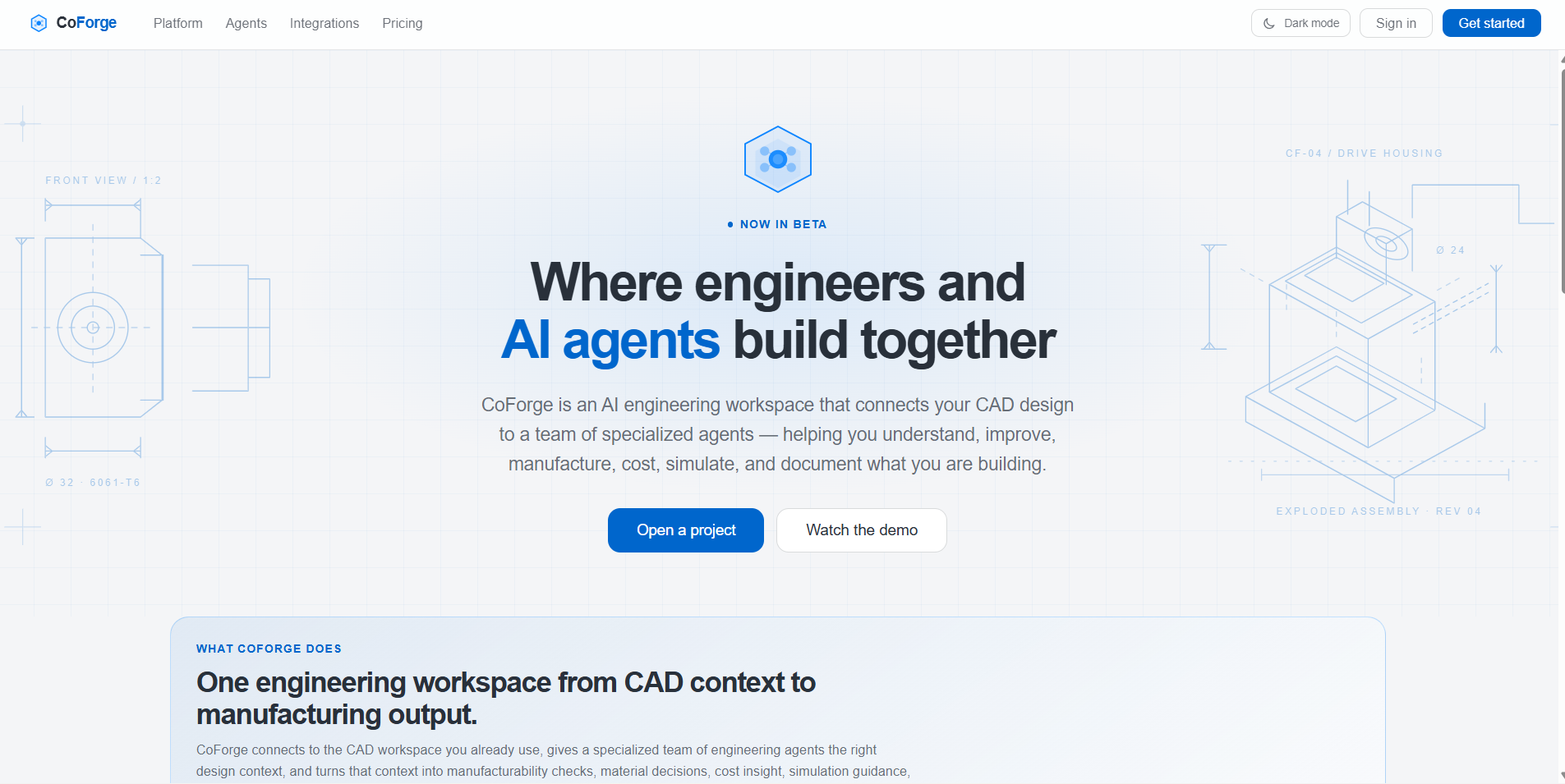 CoForge engineering workspace in light mode